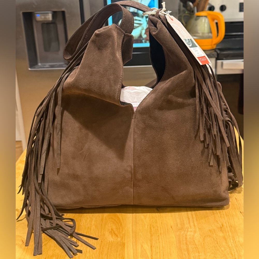 NWT Divina Firenze Genuine Leather Brown Suede Fringe Shoulder Bag